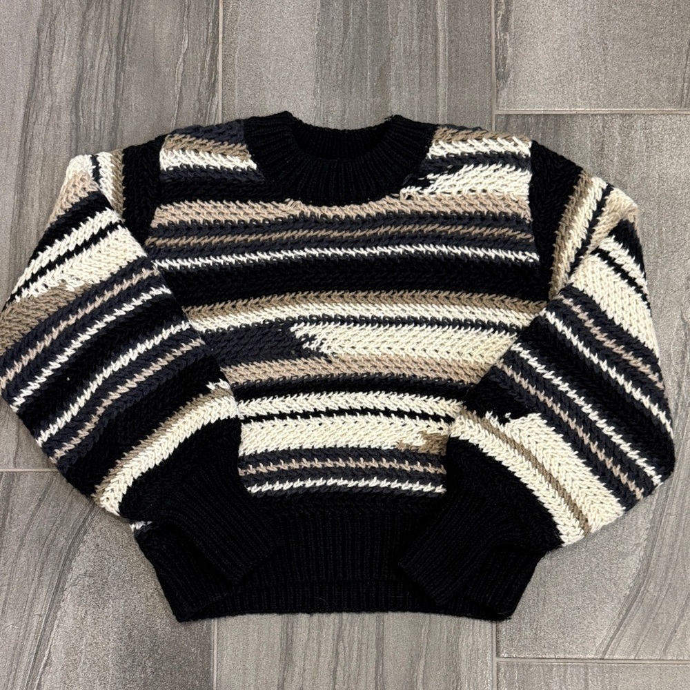 Z Supply Striped Black and Beige Knit Sweater
